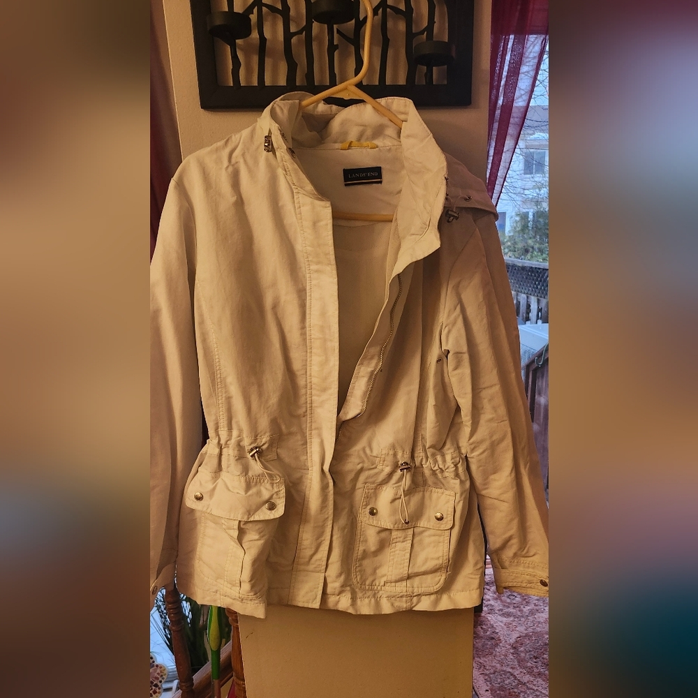 Lands End White Jacket with Drawstring Waist